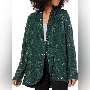 SHOW ME YOUR MUMU Women's Dance Sequins Blazer in emerald‎ green Size S